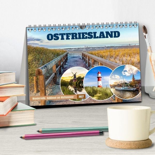 Produktbild: OSTFRIESLAND Wundervolle Halbinsel am Wattenmeer (Tischkalender 2027 DIN A5 quer), CALVENDO Monatskalender