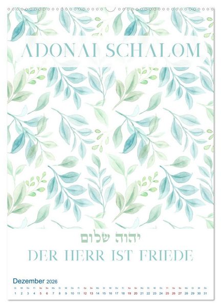Produktbild: Hebr&auml;ische Namen Gottes aus der Torah (hochwertiger Premium Wandkalender 2026 DIN A2 hoch), Kunstdruck in Hochglanz