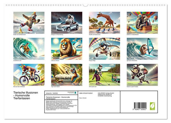 Produktbild: Tierische Illusionen - Humorvolle Tierfantasien (hochwertiger Premium Wandkalender 2026 DIN A2 quer), Kunstdruck in Hochglanz