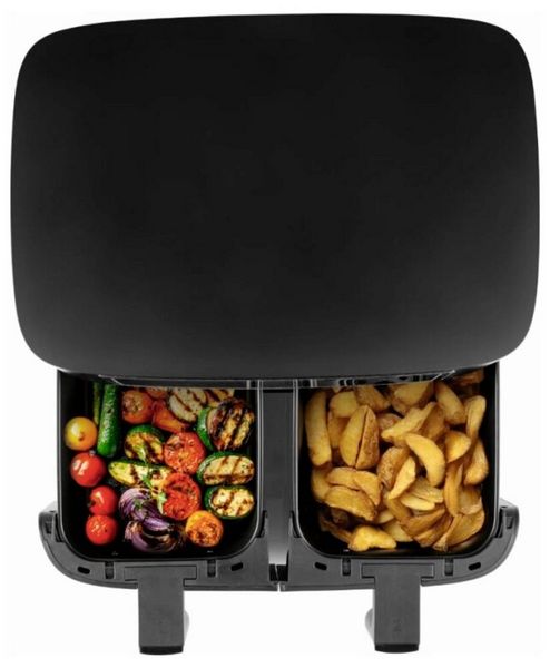 Produktbild: GourmetMaxx GOURMETmaxx Hei&szlig;luft-Fritteuse Doppelkorb 2x 4l schwarz matt/Edelstahl Hei&szlig;luft-Fritteuse 8 l 2600 W Schwarz