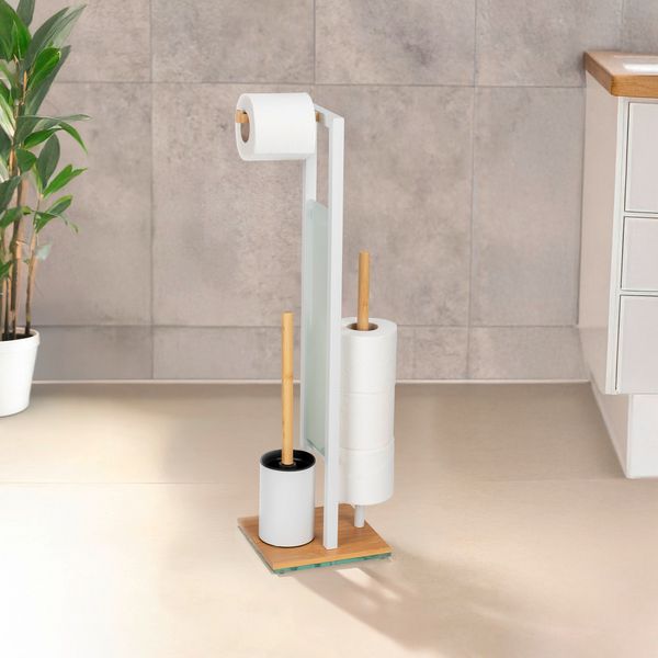 Produktbild: Stand WC-Garnitur Mod. Rivalta, bambus/wei&szlig;, Sicherheitsglas, 18x70x23 cm, mit Toilettenpapierhalter