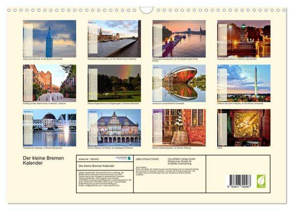 Produktbild: Der kleine Bremen Kalender (Wandkalender 2026 DIN A3 quer), CALVENDO Monatskalender
