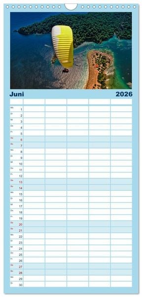 Produktbild: Familienplaner 2026 - Freiheit und Abenteuer - Paragliding mit 5 Spalten (Wandkalender, 21 x 45 cm) CALVENDO