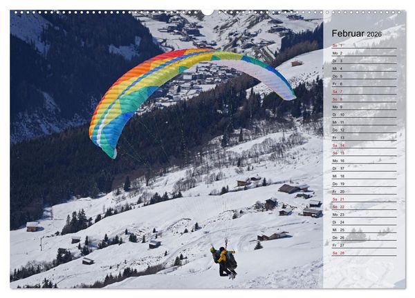 Produktbild: Gleitschirmfliegen in den Tuxer Alpen (hochwertiger Premium Wandkalender 2026 DIN A2 quer), Kunstdruck in Hochglanz
