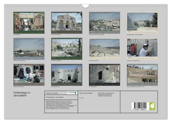Produktbild: Unterwegs in Jerusalem (Wandkalender 2026 DIN A3 quer), CALVENDO Monatskalender