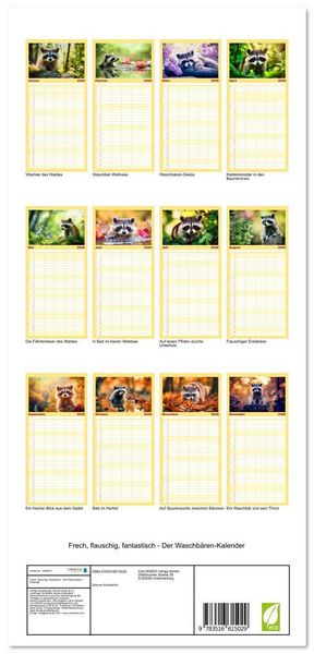 Produktbild: Familienplaner 2026 - Frech, flauschig, fantastisch - Der Waschb&auml;ren-Kalender mit 5 Spalten (Wandkalender, 21 x 45 cm) CALVENDO