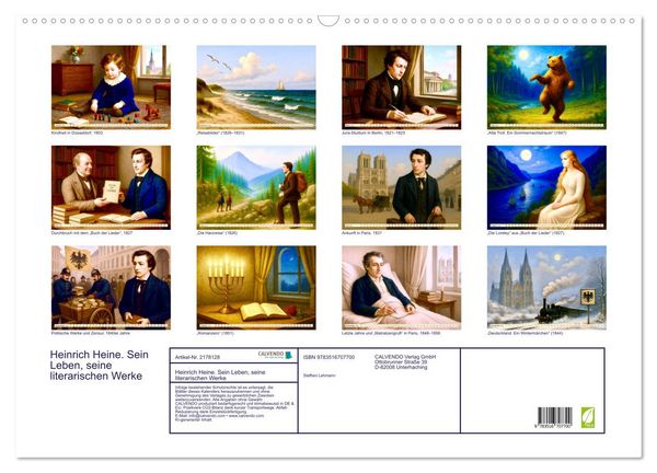 Produktbild: Heinrich Heine. Sein Leben, seine literarischen Werke (Wandkalender 2026 DIN A2 quer), CALVENDO Monatskalender