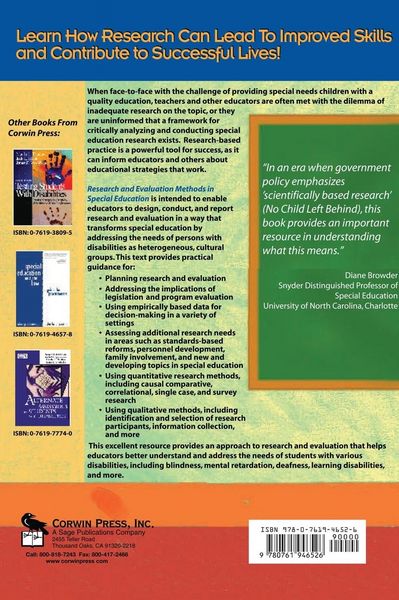 Produktbild: Research and Evaluation Methods in Special Education