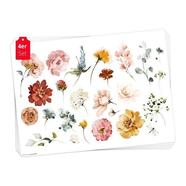 Produktbild: Tischsetmacher Tischsets Bl&uuml;ten in Aquarell, aus hochwertigem Vinyl (4 St&uuml;ck), 44 x 32 cm