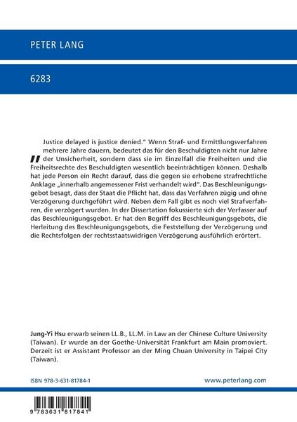 Produktbild: Das strafprozessuale Beschleunigungsgebot in Gesetzgebung und Rechtsprechung Deutschlands und Taiwans