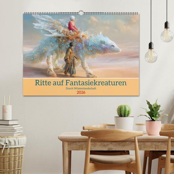 Produktbild: Ritte auf Fantasiekreaturen - Durch W&uuml;stenlandschaft (Wandkalender 2026 DIN A2 quer), CALVENDO Monatskalender