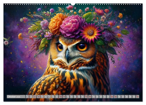 Produktbild: Blumige Vogelportr&auml;ts (hochwertiger Premium Wandkalender 2026 DIN A2 quer), Kunstdruck in Hochglanz