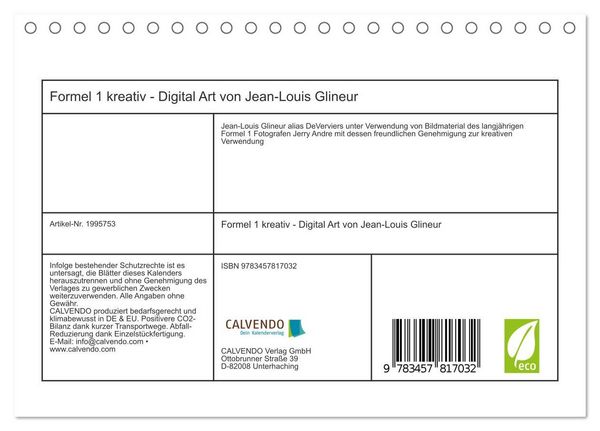 Produktbild: Formel 1 kreativ - Digital Art von Jean-Louis Glineur (Tischkalender 2026 DIN A5 quer), CALVENDO Monatskalender