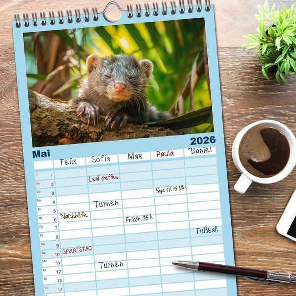 Produktbild: Familienplaner 2026 - Kleine freche Nerze mit 5 Spalten (Wandkalender, 21 x 45 cm) CALVENDO