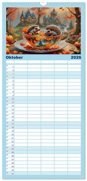 Produktbild: Familienplaner 2026 - Tierische Tee-Parade mit 5 Spalten (Wandkalender, 21 x 45 cm) CALVENDO