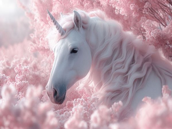 Produktbild: CALVENDO Puzzle Rosa Tr&auml;umerei: Ein Einhorn im Bl&uuml;tenrausch | 1000 Teile Lege-Gr&ouml;&szlig;e 64x48cm Foto-Puzzle f&uuml;r gl&uuml;ckliche Stunden