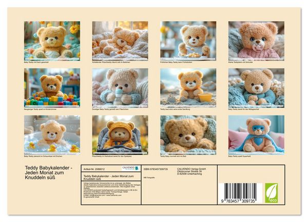 Produktbild: Teddy Babykalender - Jeden Monat zum Knuddeln s&uuml;&szlig; (Wandkalender 2026 DIN A4 quer), CALVENDO Monatskalender