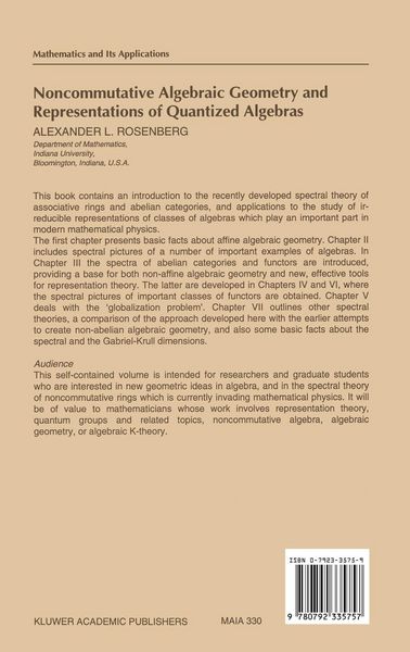 Produktbild: Noncommutative Algebraic Geometry and Representations of Quantized Algebras