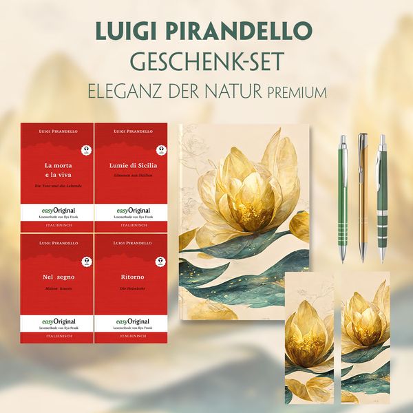 Produktbild: Luigi Pirandello Geschenkset - 4 B&uuml;cher (mit Audio-Online) + Eleganz der Natur Schreibset Premium