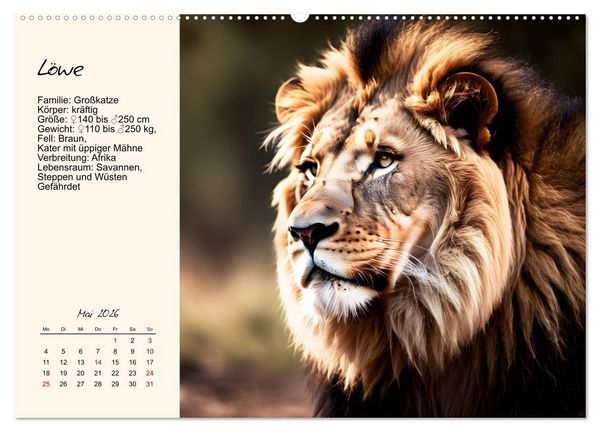 Produktbild: Zw&ouml;lf Raubkatzen im Portrait (hochwertiger Premium Wandkalender 2026 DIN A2 quer), Kunstdruck in Hochglanz