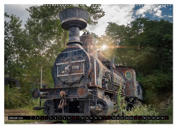 Produktbild: Lokomotiven und Wagen - Verfallen und vergessen auf dem Abstellgleis (Wandkalender 2026 DIN A2 quer), CALVENDO Monatskalender