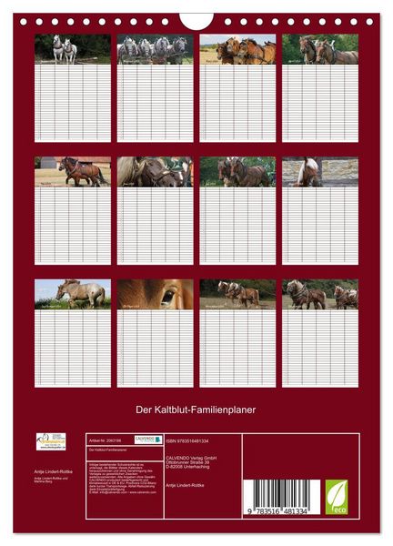 Produktbild: Der Kaltblut-Familienplaner (Wandkalender 2026 DIN A4 hoch), CALVENDO Monatskalender