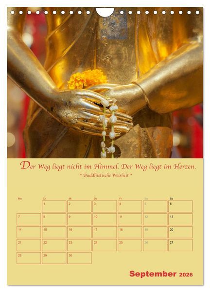 Produktbild: BUDDHA IN GOLD - Mit buddhistischen Spr&uuml;chen (Wandkalender 2026 DIN A4 hoch), CALVENDO Monatskalender