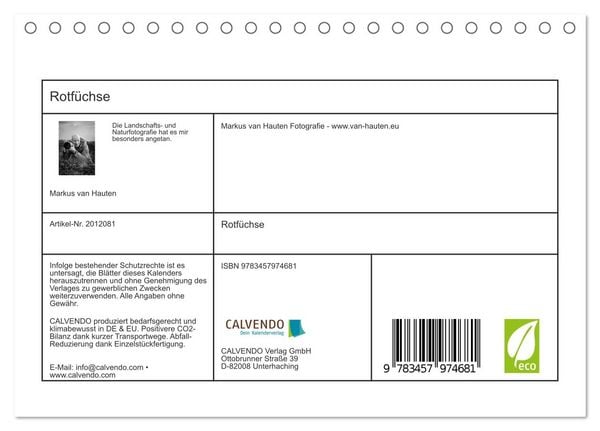 Produktbild: Rotf&uuml;chse (Tischkalender 2026 DIN A5 quer), CALVENDO Monatskalender