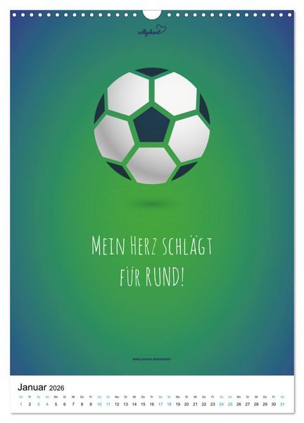 Produktbild: vollgeherzt: Der lustige Zitate-Wandkalender f&uuml;r Fu&szlig;ballfans und Sportbegeisterte! (Wandkalender 2026 DIN A3 hoch), CALVENDO Monatskalender