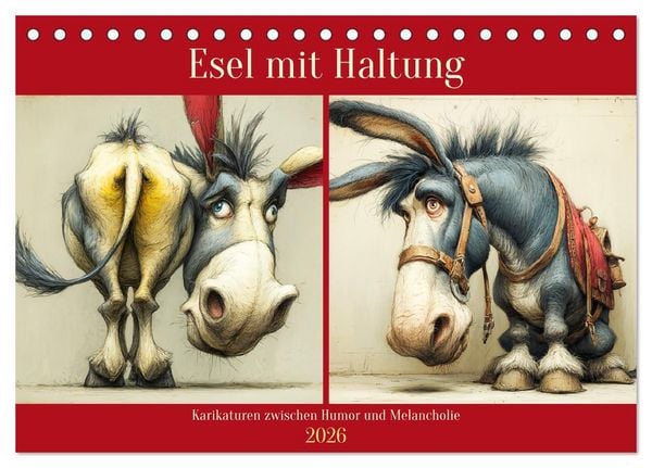Produktbild: Esel mit Haltung. Karikaturen zwischen Humor und Melancholie (Tischkalender 2026 DIN A5 quer), CALVENDO Monatskalender