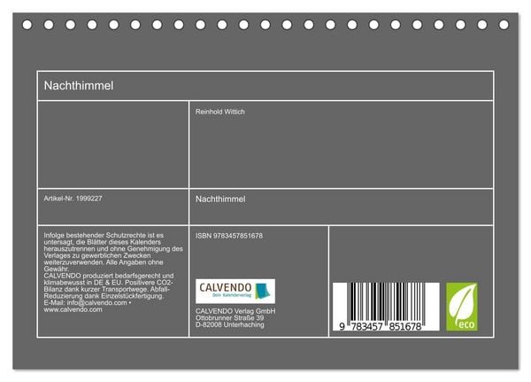 Produktbild: Nachthimmel (Tischkalender 2026 DIN A5 quer), CALVENDO Monatskalender