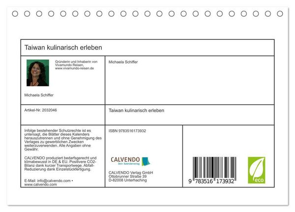 Produktbild: Taiwan kulinarisch erleben (Tischkalender 2026 DIN A5 quer), CALVENDO Monatskalender