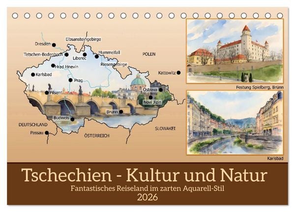 Tschechien - Kultur und Natur (Tischkalender 2026 DIN A5 quer), CALVENDO Monatskalender