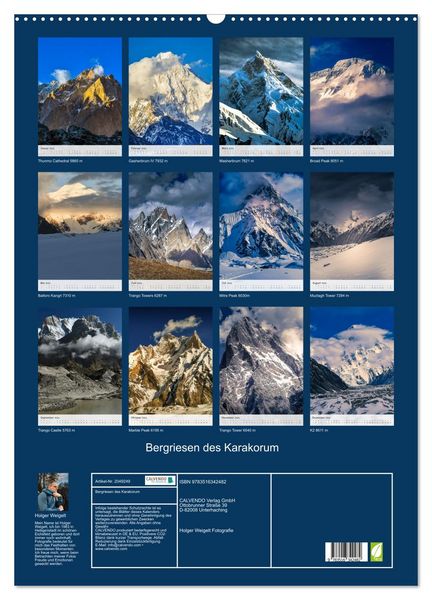Produktbild: Bergriesen des Karakorum (Wandkalender 2026 DIN A2 hoch), CALVENDO Monatskalender