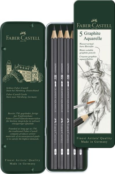 Produktbild: Faber-Castell Aquarellbleistifte Graphite Aquarelle, HB 2B 4B 6B 8B, 5er Set