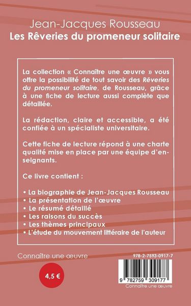 Produktbild: Fiche de lecture Les R&ecirc;veries du promeneur solitaire de Jean-Jacques Rousseau (analyse litt&eacute;raire de r&eacute;f&eacute;rence et r&eacute;sum&eacute; complet)
