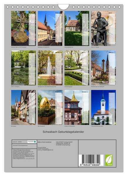 Produktbild: Schwabach Geburtstagskalender (Wandkalender 2026 DIN A4 hoch), CALVENDO Monatskalender