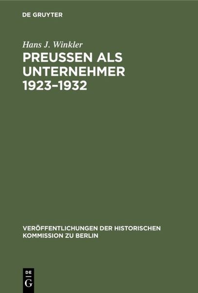 Produktbild: Preu&szlig;en als Unternehmer 1923&ndash;1932