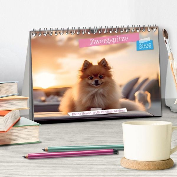 Produktbild: Zwergspitze - kleine Hunde, gro&szlig;e Pers&ouml;nlichkeiten (Tischkalender 2026 DIN A5 quer), CALVENDO Monatskalender