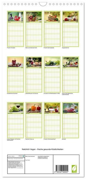 Produktbild: Familienplaner 2026 - Nat&uuml;rlich Vegan - frische gesunde K&ouml;stlichkeiten mit 5 Spalten (Wandkalender, 21 x 45 cm) CALVENDO