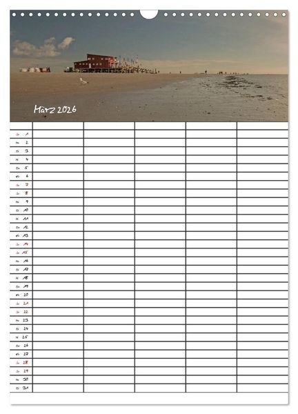 Produktbild: St. Peter Ording Familienplaner (Wandkalender 2026 DIN A3 hoch), CALVENDO Monatskalender