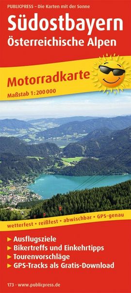 Produktbild: Publicpress Motorradkarte S&uuml;dostbayern, &Ouml;sterreichische Alpen 1:200.000