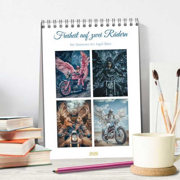 Produktbild: Freiheit auf zwei R&auml;dern - Die Abenteuer der Angel-Biker (Tischkalender 2026 DIN A5 hoch), CALVENDO Monatskalender