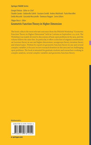 Produktbild: Geometric Function Theory in Higher Dimension
