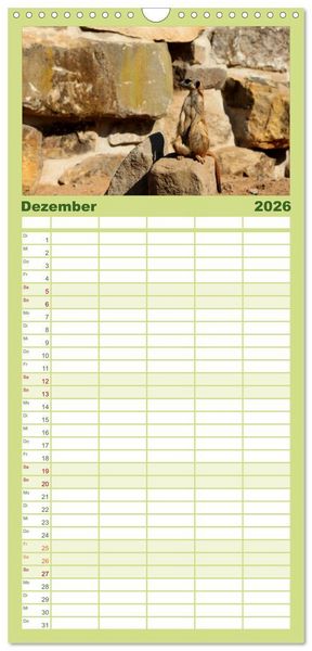 Produktbild: Familienplaner 2026 - Erdm&auml;nnchen mit 5 Spalten (Wandkalender, 21 x 45 cm) CALVENDO