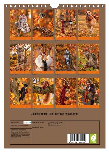 Produktbild: Goldener Herbst Eine tierische Fantasiewelt (Wandkalender 2027 DIN A4 hoch), CALVENDO Monatskalender