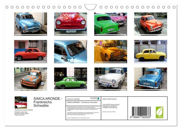 Produktbild: SIMCA ARONDE - Frankreichs Schwalbe (Wandkalender 2026 DIN A4 quer), CALVENDO Monatskalender
