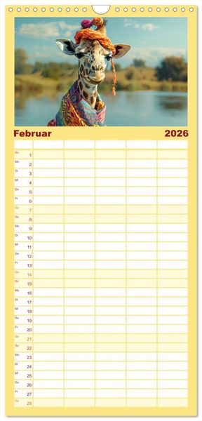 Produktbild: Familienplaner 2026 - Giraffen-Trend. Hals und Stil mit 5 Spalten (Wandkalender, 21 x 45 cm) CALVENDO