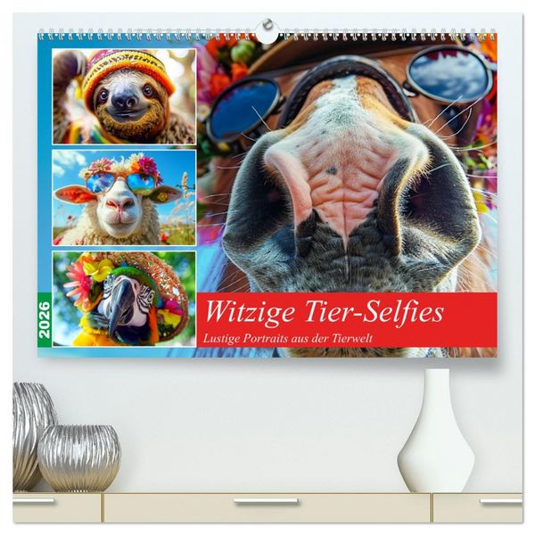 Produktbild: Witzige Tier-Selfies. Lustige Portraits aus der Tierwelt (hochwertiger Premium Wandkalender 2026 DIN A2 quer), Kunstdruck in Hochglanz