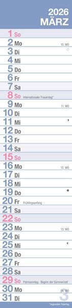Produktbild: GROSSDRUCK Streifenplaner XL 2026 - Streifenkalender - Wandplaner - Küchen-Kalender - 15x64